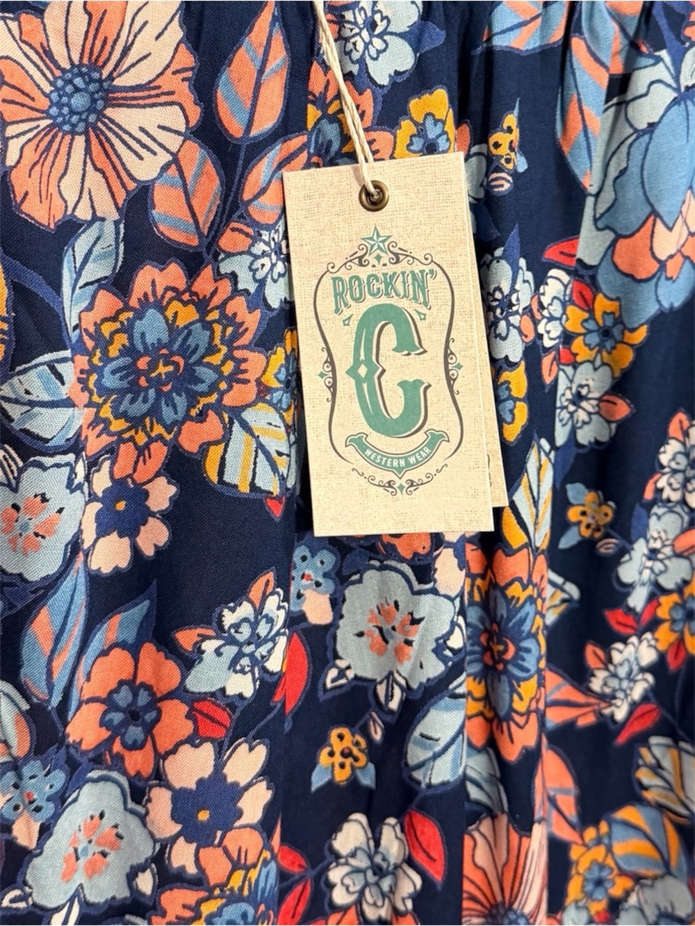 Floral High-Low Maxi Skirt in Navy with Orange & Blue Blooms - Picture 2 of 2